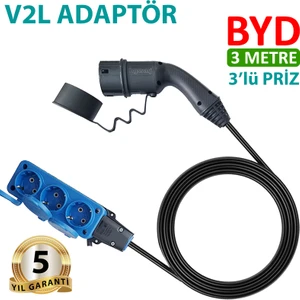 Byd, V2L Adaptör 3'lü Priz, Elektrikli Aracınıza 220V Ev Tipi Priz,Kampta-Seyahatte