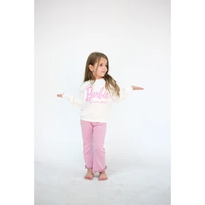 Pour La Riviere Kız Çocuk 2-6 Yaş  Pamuklu Barbie Baskılı Bisiklet Yaka Uzun Kol Sweat Takım