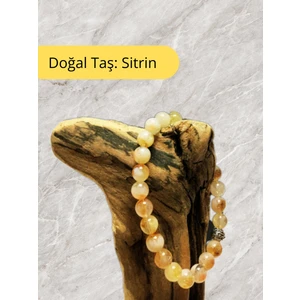 Sitrin Doğal Taşı Bileklik, Sitrin Bileklik 8mm Küre Kesim Boncuk 19CM, Sarı Para ve Bolluk Bereket Taşı Bileklik