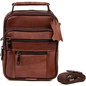 Erkek Kahverengi Hakiki Deri Çelik Kasalı Omuz El Çantası (15X19CM) tul173