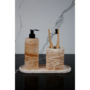3 Parça Mermer Desenli Beton Banyo Seti Sıvı Sabunluk Diş Fırçalık Sunum Tepsisi