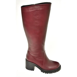 Fox Shoes R654047703 Bordo Hakiki Deri Kalın Topuklu Kadın Çizme