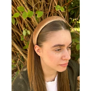 BYM403 Kadife Sütlü Kahve Ince Yumuşak Kadın Saç Aksesuarı Taç