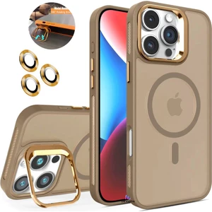 iPhone 16 Pro Max Kılıf + Lens Koruyucu Magsafe ve Stant Özellikli Arkası Mat Sert Pc Leke Yapmaz