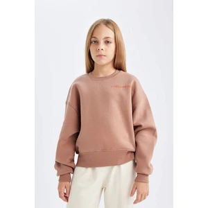 Kız Çocuk Relax Fit Bisiklet Yaka Baskılı Sweatshirt D2886A824WN