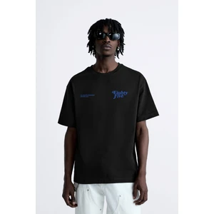Bisiklet Yaka Eighty Five Yazılı Oversize Siyah Erkek T-Shirt
