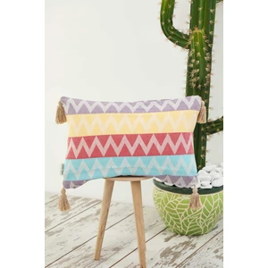 Aisha's Design zigzak desenli renkli püsküllü kırlent Kılıfı 50 x 30 cm