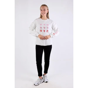 9175M Bisiklet Yaka Kalp Nakışlı Sweat Ekru