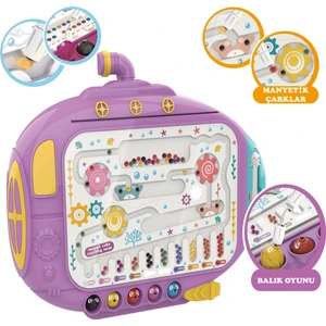 Learning Fun Submarine Manyetik Maze Labirent ve Balık Tutma Eğitici Oyuncak Sayılar ve Labirent Mor