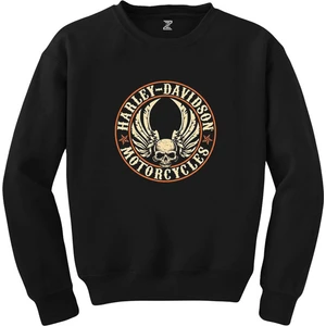 Crows Gate Harley Davidson Wings Skull Siyah Sweatshirt