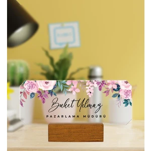 Kişiye Özel Çiçek Tasarım Doğal Ağaç Masaüstü Isimlik 111077