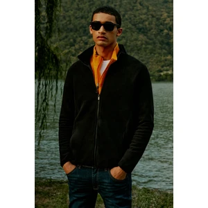 Altınyıldız Classics Erkek Siyah Anti-pilling Tüylenme Yapmayan Standart Fit Dik Bato Yaka Sweatshirt Polar Ceket