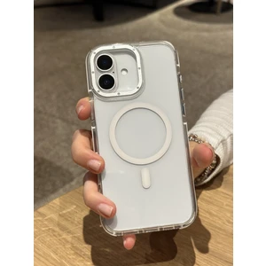 Paladyum Case iPhone 16 Plus Uyumlu Darbelere Karşı Korumalı Magsafe Özellikli Beyaz Detaylı Sararmaz Şeffaf Kılıf