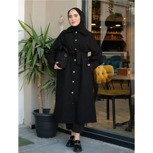 Kadın Mevsimlik Düğmeli Kuşaklı Kaban