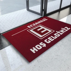 Valerine Life Isme, Kişiye Veya Firmaya Özel Eczane Logolu Kırmızı Hoş Geldiniz Kapı Önü Paspası 45X70CM