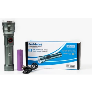 Gold Police GP-216 Şarjlı El Feneri Güçlü Tg LED Ultra Hafif  Fener 2000 Lümen