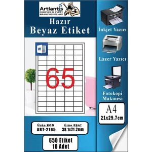 A4 Hazır Etiket 38.1X21.2 mm 10 Sayfa 1 Paket 65 Li Kendinden Yapışkanlı Fotokopi Lazer Inkjet Kağıdı Yazıcılar Için Uyumlu