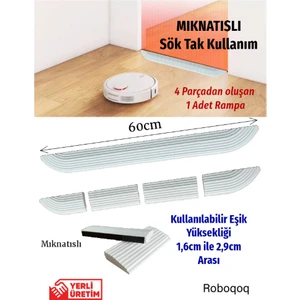 Roboqoq 1.6cmx60cm Mıknatıslı Beyaz Robot Elektrikli Süpürge Rampası Sök Tak Kapı Eşik Rampası