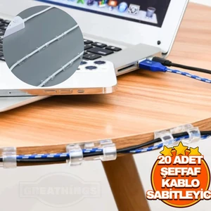 20LI Şeffaf Kablo Sabitleyici Düzenleyici Toplayıcı Klips Duvar Cam Yapışkanlı Kablo Organizer