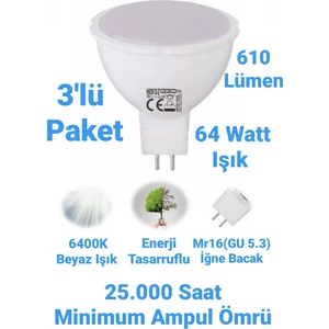 Horoz 8W MR16 LED Ampul Beyaz Işık 610 Lümen Spot Ampul İğne Bacak Ampul 220 Volt