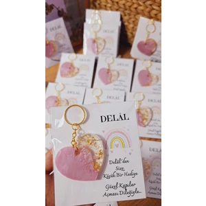 Sevgili Atölyem Sevgiliatolyem Gökkuşağı Kartlı Pembe Kalp Anahtarlık Bebek Hediyelikleri Doğum Günü  Baby Shower 10ADET