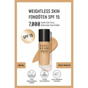 Bobbi Brown Weightless Skin 24 Saat Kalıcı Likit Fondöten SPF15 - Doğal ve Mat Bitişli - Warm Natural - 30ml