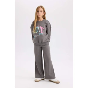 Kız Çocuk 2'li Takım Bisiklet Yaka Baskılı Sweatshirt Beli Lastikli Jogger Eşofman Altı D2220A824WN