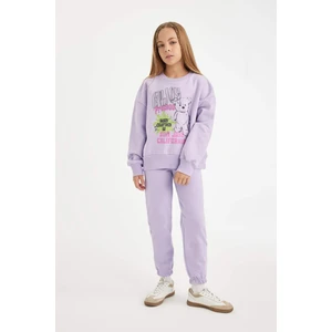 Kız Çocuk 2'li Takım Baskılı Bisiklet Yaka Sweatshirt Beli Lastikli Jogger Eşofman Altı D2218A824WN