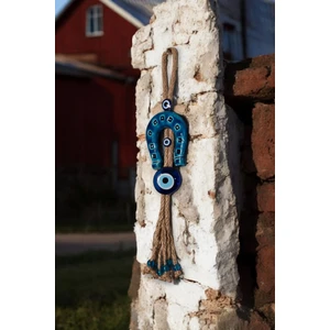 Revard Home Nazar Boncuklu Seramik At Nalı Desenli Mavi Boncuk Dekoratifli Çok Amaçlı Duvar Süs Eşyası 7 x 33 cm
