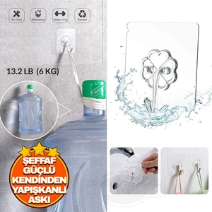 5 Adet 6X6CM Şeffaf Güçlü Kendinden Yapışkanlı Kapı Duvar Askıları Ağır Yük Taşıma.