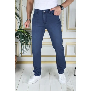Erkek Mavi Üstten Cepli Armürlü Regular Fit Rahat Kesim Esnek Chino Keten/kanvas Koton Pantolon
