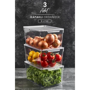 Kitchen Life 3'lü Hava Almaz Kapaklı Buzdolabı Içi Düzenleyici 6 L - Sebze Meyve Saklama Kabı Organizeri