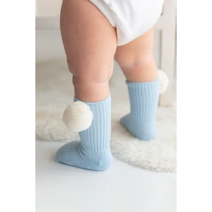 Mama Yoyo Nou Nou Mavi Bebek Peluş Ponponlu Kaydırmaz Dizaltı Çorap