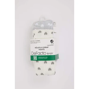 Kız Bebek Kalp Desenli Dikişsiz 2'li Pamuklu Külotlu Çorap D2493A5NS