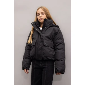 Kız Çocuk Su Geçirmez Kapüşonlu Şişme Mont Çıtçıtlı Cepli C5489A824WN