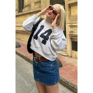 Karmelanj Kayık Yaka Baskılı Kadın Sweatshirt MG2205