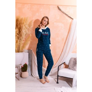 Kapüşonlu  Kışlık Kadın Peluş Polar Pijama Takımı - Yeni Yıl Pijaması