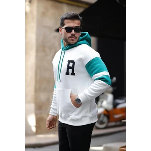 Sportif Şerit Detaylı Şardonlu Kapüşonlu Sweatshirt - Ekru