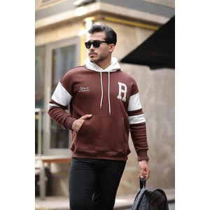 Sportif Şerit Detaylı Şardonlu Kapüşonlu Sweatshirt - Kahve