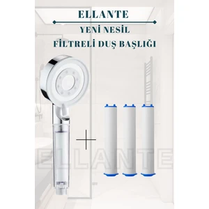 Filtreli Arıtmalı Masajlı Çok Fonksiyonlu Krom Beyaz Elit Duş Başlığı + 3 Adet Filtre