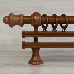 Ceviz Ahşap Rustik Çift Raylı Perde Askısı