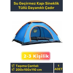 Premium Su Geçirmez Kapı Sineklik Tüllü Dayanıklı Kumaş Pratik Kolay Kurulum 2-3 Kişilik Kamp Çadırı