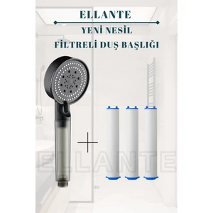 Filtreli Arıtmalı Masajlı Çok Fonksiyonlu Siyah Elit Duş Başlığı + 3 Adet Filtre