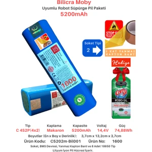 Bilicra Moby 5200MAH Uyumlu Batarya Robot Süpürge Pili C5202M-BIL001