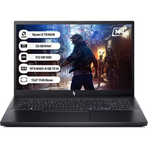 Nitro V15 ANV15 Amd R5 7535HS 32GB 512GB SSD RTX4060-8GB Dos 15.6 Fhd 144Hz Taşınabilir Bilgisayar NH.QSFEY.004-32