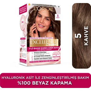 L'Oréal Paris Excellence Creme 5 Kahve Saç Boyası – Amonyaklı, Beyaz Kapatıcı, Hyaluronik Asitli 3'lü Bakım