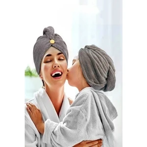 Gri Renk Mikrofiber Saç Havlusu, Saç Bonesi, Banyo Deniz ve Havuz Sonrası Plaj Için