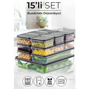Kitchen Life 15 Li Buzdolabı ve Mikrodalga Saklama Kabı - Buzdolabı Organizeri ( 250ML X12 1000ML X2 2500ML X1)