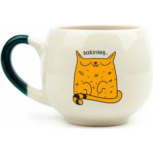 Palto Tasarım Sakinleş.. Krem Parlak Balon Kupa - Hediye Seramik Kupa