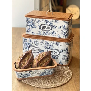 Blue 3 Lü Ahşap Ekmeklik Patates & Soğan Saklama Kabı